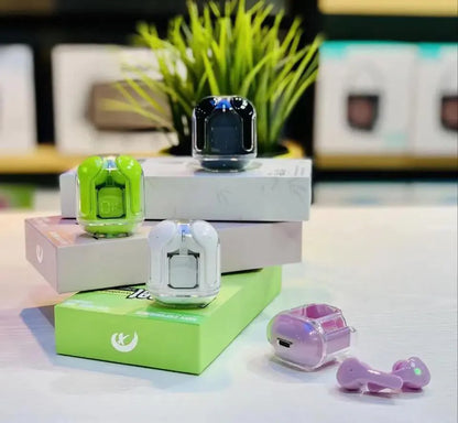 Crystal Transparent TWS Earbuds – Immersive Hi-Fi Sound, Smart LED Power Display & ENC Noise Cancellation