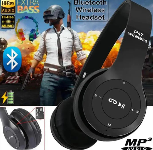P47 Bluetooth Headphones Over Ear Foldable Headset For Gaming (Random Color)