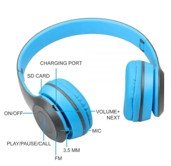 P47 Bluetooth Headphones Over Ear Foldable Headset For Gaming (Random Color)