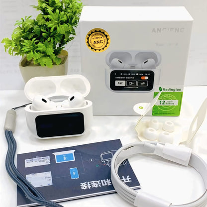 A9 Smart Screen TWS Earbuds - Noise Cancelling Wireless Headphones with Full Color LCD Touch Case & 55H Playtime.