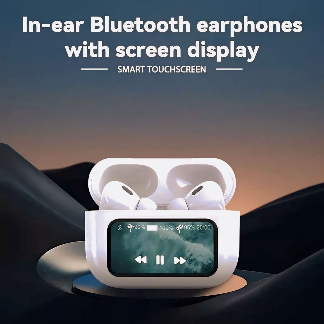 A9 Smart Screen TWS Earbuds - Noise Cancelling Wireless Headphones with Full Color LCD Touch Case & 55H Playtime.