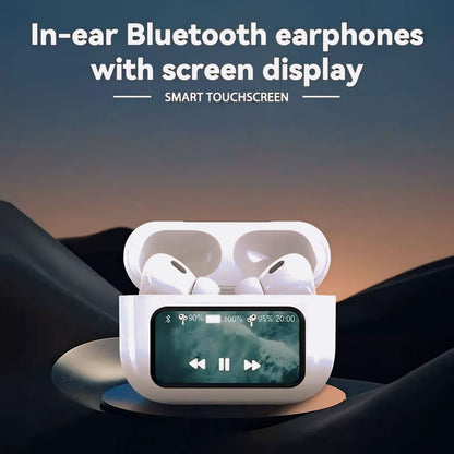 A9 Smart Screen TWS Earbuds - Noise Cancelling Wireless Headphones with Full Color LCD Touch Case & 55H Playtime.