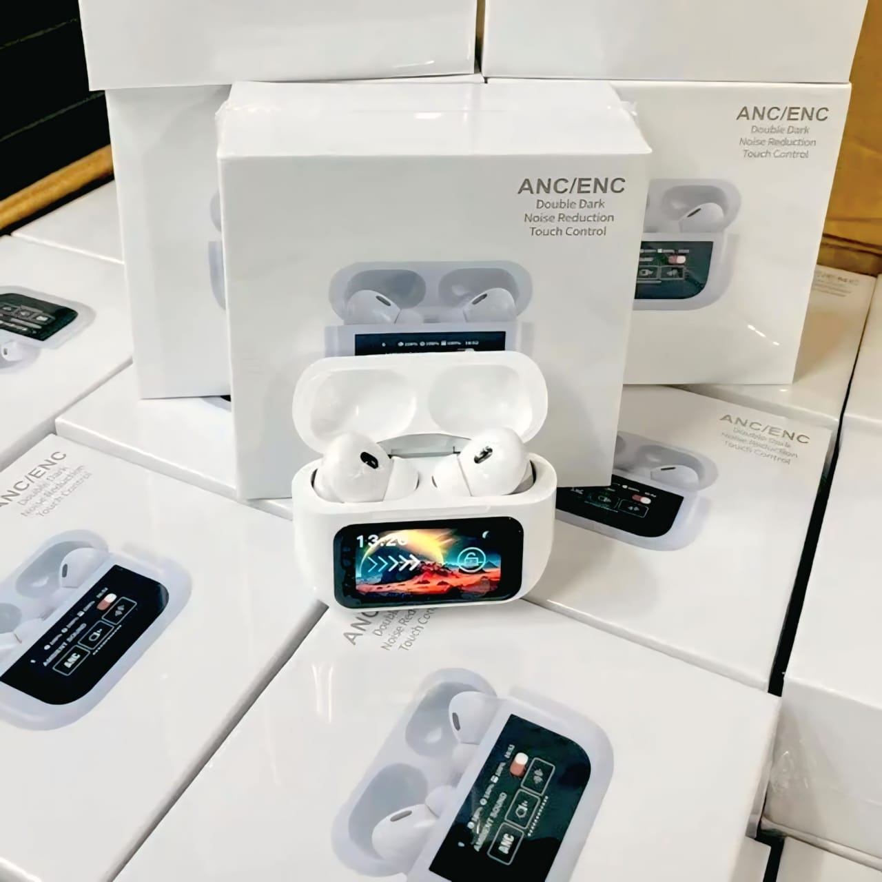 A9 Smart Screen TWS Earbuds - Noise Cancelling Wireless Headphones with Full Color LCD Touch Case & 55H Playtime.