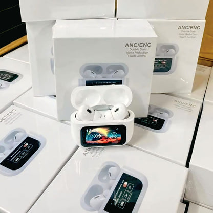 A9 Smart Screen TWS Earbuds - Noise Cancelling Wireless Headphones with Full Color LCD Touch Case & 55H Playtime.